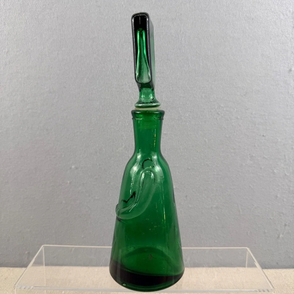 Erik Hoglund Boda Green Glass‎ People Decanter Face Stopper Neiman Marcus 10.5